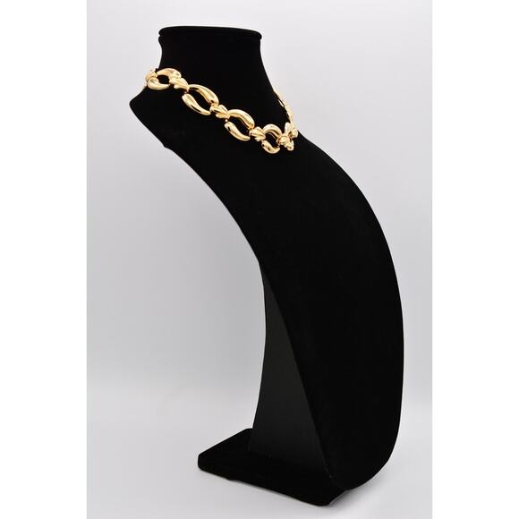 Vintage Collar Necklace Shiny Gold Tone Thick Linked Chain Chunky 1980s BinP - Picture 4 of 12